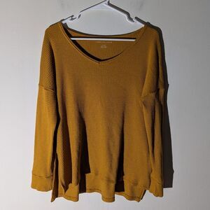American Eagle Outfitters Mustard Knit Top Long Sleeve Shirt Women's Size Small
